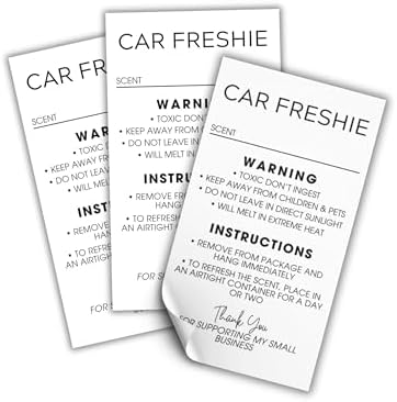 Freshie Care Instructions and Warning Labels Stickers | 2x3.5” 250 pc Roll Car Air Freshener Cards Inserts for Holographic Bag Package Write in Scent