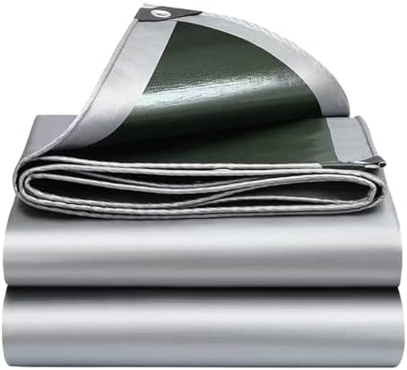 10'x12' Heavy Duty Waterproof Tarp 10Mil Thick,Reinforced Corners, Rustproof Aluminum Grommets Every 3 FT - Multi-Use Outdoor Cover for Camping, Truck, Pool, Boat-Silver