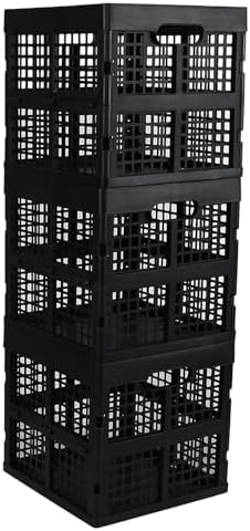 Asking 22 L Square Milk Crates, 3-Pack Collapsible Cube Storage, Black | Plastic Stackable Utility Crate, Collapsible Plastic Storage Crates, Foldable Crates for Cars, Closets, Classrooms