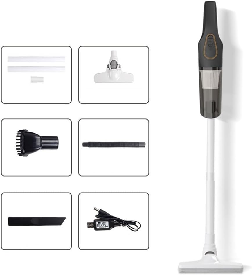 Cordless Vacuum Cleaner 2-in-1 Handheld with 100W Motor for Hard Floor Carpet Pet Hair USB Rechargeable Lightweight White(A-Black)
