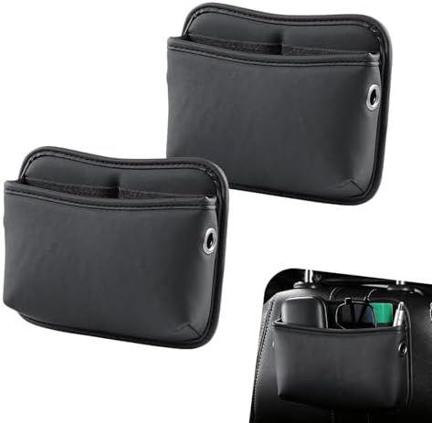 2 PCS Car Seat Side Storage Pocket, Leather Self-Adhesive Car Seat Storage Pouch, 5.94" x 7.44" Multifunctional Convenient Auto Organizer Bag for Phone Keys Sunglass &amp; Wallet (Black)