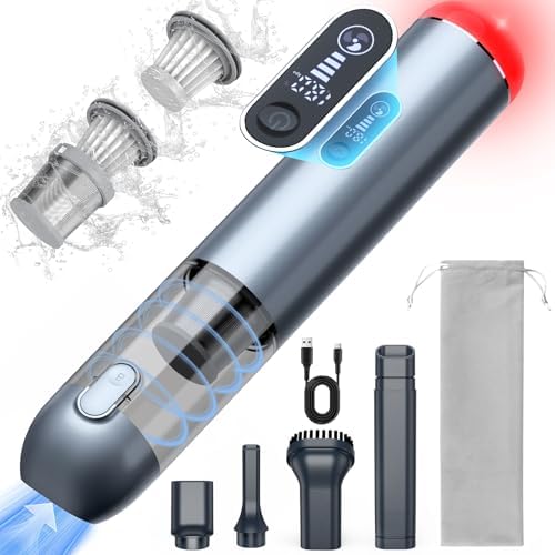 Car Vacuum Handheld Cordless Portable 18000PA Powerful Suction Vacuum Cleaner with LED Light and Air Duster 2 in 1, Brushless Motor Mini Vac for Car, Home, Office