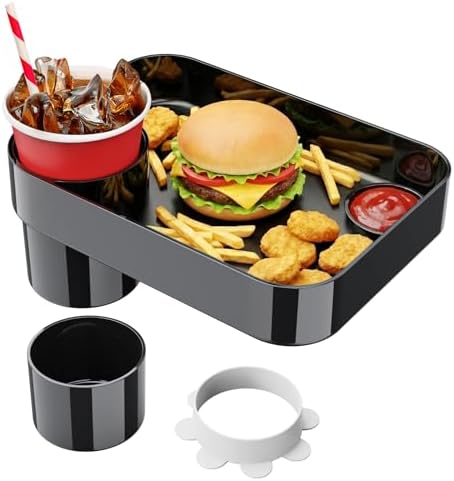 Car Seat Cup Holder Snack Tray for Kids, Reduces Mess, Detachable Large Base & Adjustable Ring, Carseat Tray for Toddler, Car Seat Food Tray Eating Table for Kids Travel Road Trip Essentials