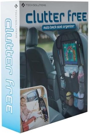 Tech Solutions Clutter Free Car Back Seat Organizer, Multi-Pocket Storage System, Black