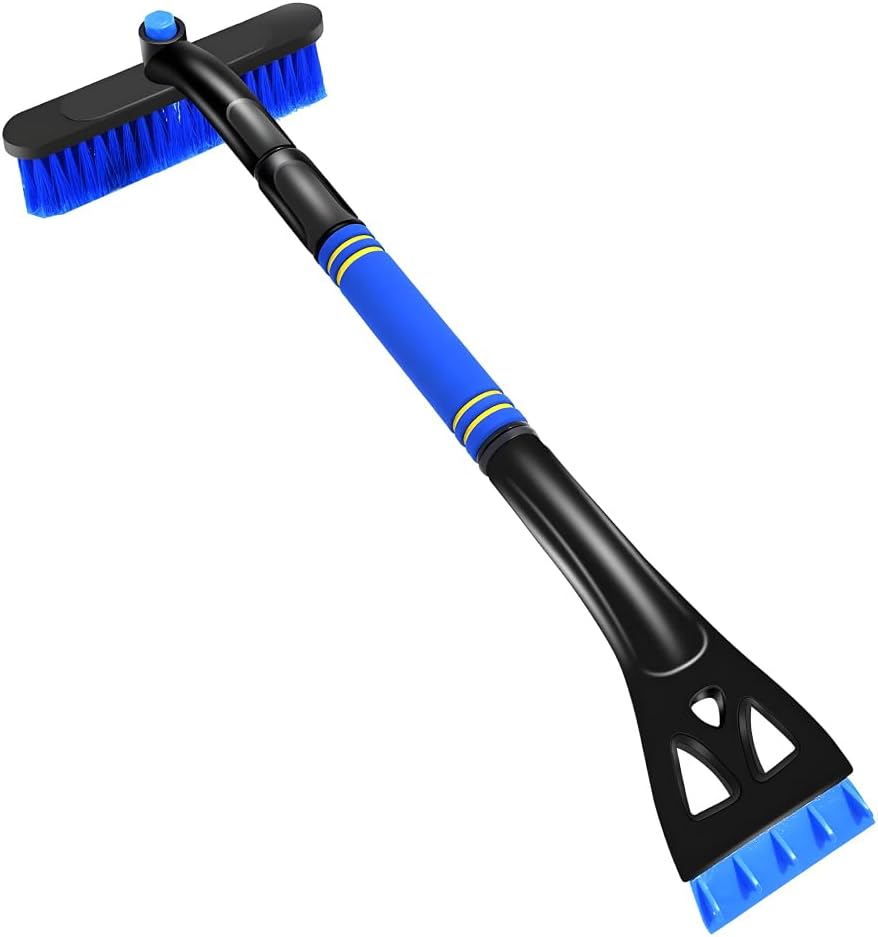 Wevdn Car Snow Brush with Ice Scraper, Detachable Stretchable Snow Scraper with 360° Rotatable Brush, Automotive Multi-Functional Snow and Ice Removal Tool, Car Accessories (Blue)