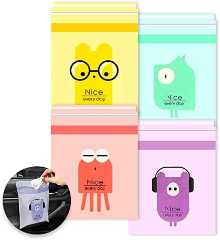 72pcs Car Trash Bags Easy Stick-On Disposable Portable Car Garbage Bags, Waterproof Leak Proof Barf Vomit Bags, Self Adhesive Cleaning Bags for Cars, Bedrooms, Bathrooms, Offices, Kitchens - Pattern A