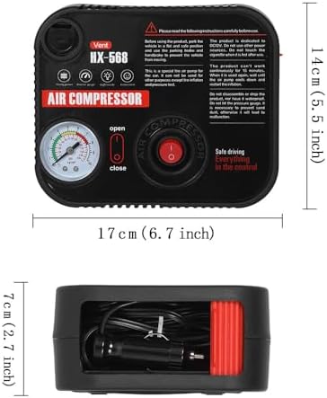 Portable Tire Inflator Air Compressor Pump Pressure with Tire Gauge Emergency and LED Light Vent for Car Motorcycle Bike Ball DC 12V Fast Inflation
