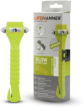 Lifehammer Brand Safety Hammer, the Original Emergency Escape and Rescue Tool with Seatbelt Cutter, Made in the Netherlands, Glow Yellow