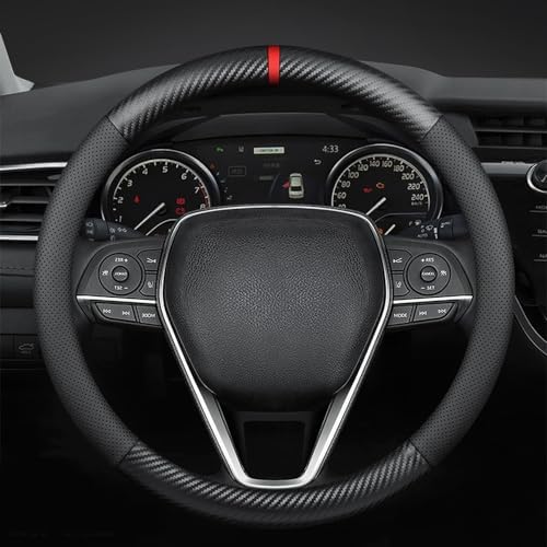 Carbon Fiber Leather car Steering Wheel Cover, Comfortable and Anti-Skid, Universal 15 inch (Black)