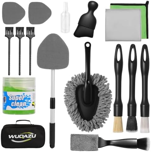 18PCS Car Detailing Kit Upgraded Boar Hair Scratch-Free Interior Cleaner | Dual-use auto&home kit with cleaning gel,2-in-1 vent brush,crevice/glass brushes&storage bag,perfect gift for car enthusiasts