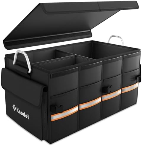 K KNODEL Car Trunk Organizer, Car Organizer With Lid, Heavy Duty Collapsible Trunk Storage for SUV, Truck, Cargo Trunk Organizer with Lid (Medium, Black)