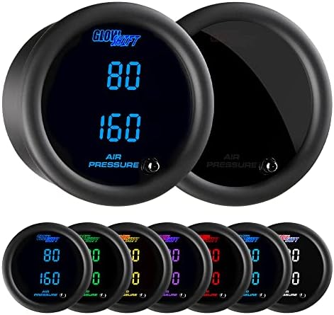 GlowShift Tinted 7 Color 220 PSI Dual Digital Air Pressure Gauge Kit