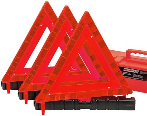 Unifizz Warning Triangles, Safety Triangles DOT Approved, Plastic, 3 Pack, Reflective Triangles with Heavy Base, FMVSS 571.125 &Carrying Case Included