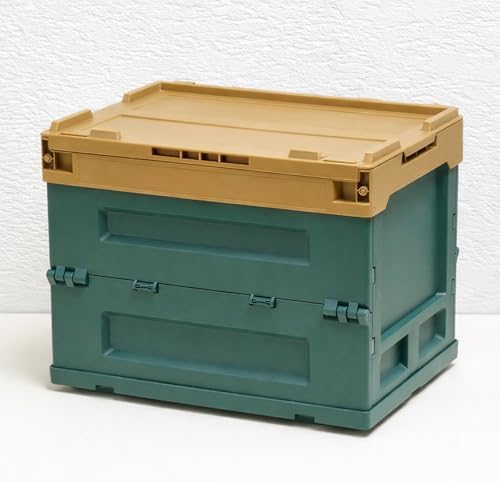 Collapsible Storage Box with Lid – Foldable Plastic Crate Organizer, Stackable Space-Saving Container for Home, Kitchen, Closet, Car & Camping | Vintage Retro Design