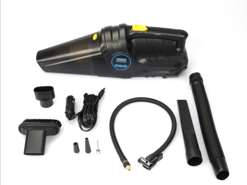 Car Vacuum Cleaner - Portable, High-Power, Handheld Vacuum Cleaner, Tire Inflator Pump with 3 Attachments, 16.5-Foot Power Cord - 12V, Car Interior Cleaning and Inflator Accessory Kit - Black