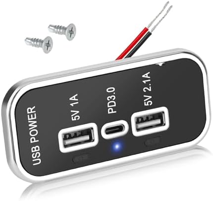 Linkstyle 12V USB Outlet, Dual USB A & 18W USB C Fast Charger Socket Panel with LED Light Flush Mount for Car Marine RV Truck