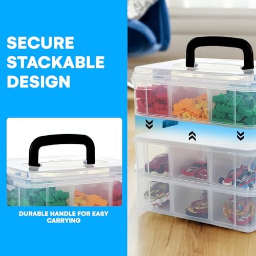 Bins & Things 3-Tier Sewing Kit - Stackable Craft Storage Box with Dividers - Plastic Nail Polish Organizer, Storage Containers for Beads, Sewing Supplies and Art Organizers - Large