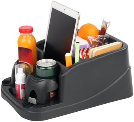 Universal Big Center Console for Cars, Trucks, Minivans, SUVs, Car Console Organizer with 2 Adjustable Cup Holders, Seatbelt for Secure Hold Car Seat Organizer, Truck Floor Console