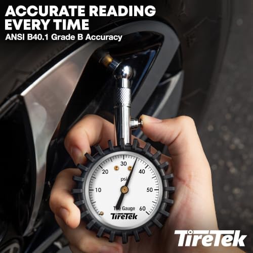 Tire Pressure Gauge for Cars, ANSI Certified 60 PSI Analog Dial Gauge