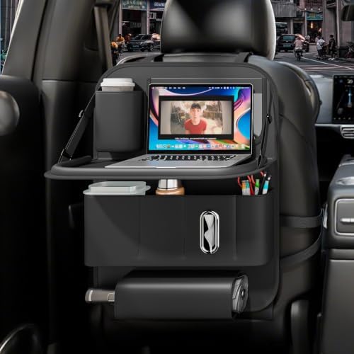 GMQ Backseat Car Organizer with Tray 1 Pack,Car Backseat Organizer with Foldable Table for Kids,Multifunctional Seat Back Organizer with Storage Pockets Car Storage Organizer (Black)