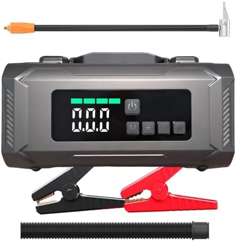 6-in-1 Jump Starter with Air Compressor, 14800mAh Portable Car Battery Booster, 12V Jumper Box with 150PSI Tire Inflator, LED Light, Air Pump for All Gas/8.0L Diesel