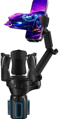 3-in-1 Car Cup Holder Expander with Adjustable Phone Mount – Universal Spill-Proof Bottle Holder & 360° Rotating Phone Stand for Large Drinks and Smartphones up to 4.1 Inches