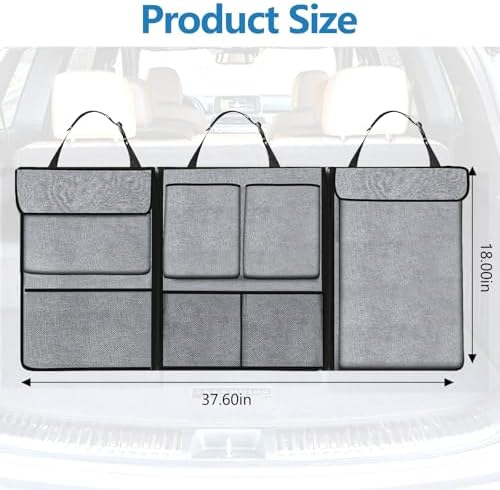 Hovom Car Trunk Organizer, Large Capacity Trunk Organizer for SUV, Detachable Vehicle Seat Back Hanging Storage Organizer with Zippers, Waterproof Car Storage Bag with 7 Pockets (Gray)