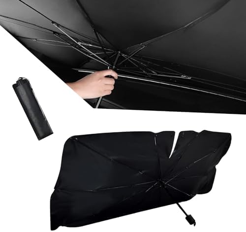 1 PC Car Windshield Sunshade, 55" x 31" Open Type Ten-Bone Anti-concave Umbrella Frame Foldable Reflective Frosted Non-Slip Handle Sunshade, Auxiliary Cooling Accessories, for Cars (Silver)