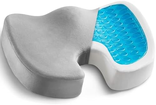 Gel Seat Cushion for Long Sitting - Memory Foam Chair Pillow for Sciatica Pain Relief - Orthopedic Gel & Memory Foam Coccyx Ppad for Tailbone Sick - Office Chair Cushion for Back Pain Grey