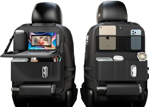 XDV Car Seat Organizers,Multi-functional Back Seat Protectors, Storage Pouches, Child kicking prevention and Tray Holders (for Cars, Kids, Seat Back and Rear Seats) (Black, 2 Pcs)