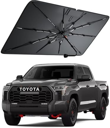 Windshield Sun Shade for Toyota Tundra 2000–2026, Foldable Umbrella Sunshade with 100% UV Block, Multi-Layer Heat Insulation, Reinforced 10-Rib Frame, Keeps Car Cooler, Summer Car Accessory