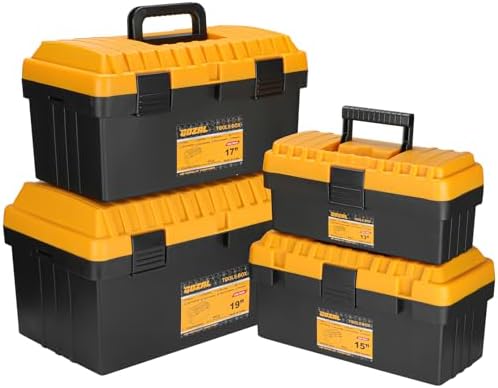 Stackable Portable Tool Box Set, 4 Nested Heavy Duty Boxes, 13-19 Inch | Workshop, Home, Removable Trays, Portable Design, Nesting Boxes, 70% Space Saving, Modular Storage, cajas de herramientas