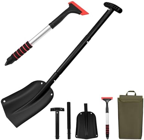 Car Shovel Snow Kit，Aluminium Collapsible Snow Shovel & Extendable Ice Scrapers for Car Windshield with Foam Grip，Snow Car Shovel for Car, Trucks, SUV, Vehicles