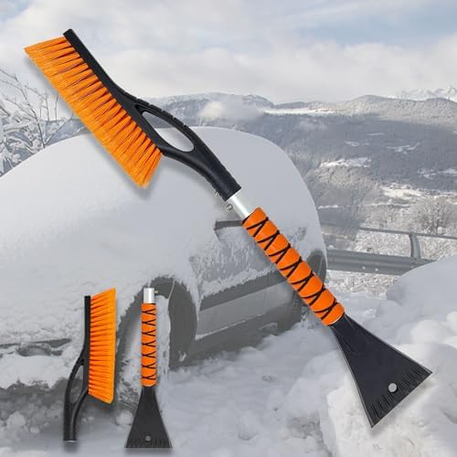 27'' Snow Brush and Ice Scrapers for Car Windshield, 2-in-1 Car Accessories Detachable Snow Ice Scraper and Brush with Foam Grip for Cars, Trucks, SUVs