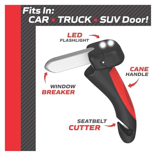 Five-in-One Car Support Handle with Window Breaker and Seatbelt Cutter for Elderly Assistance