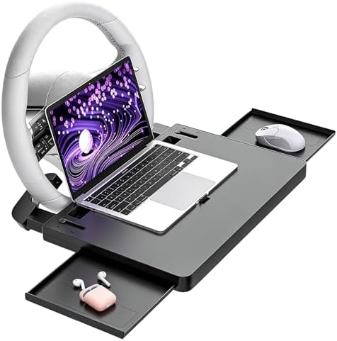 Steering Wheel Tray, Car Steering Wheel Desk for Laptop, Car Seat Stand Trays for Standard Round Steering Wheels, Multipurpose Car Table for Laptop, Eating Food