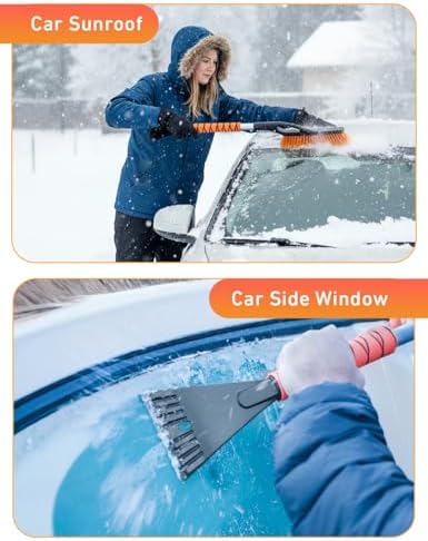 EcoNour 27" Aluminum Ice Scrapers for Car Windshield | Car Snow Scraper Window and Snow Brush with Ergonomic Foam Grip Winter Accessories (Orange)