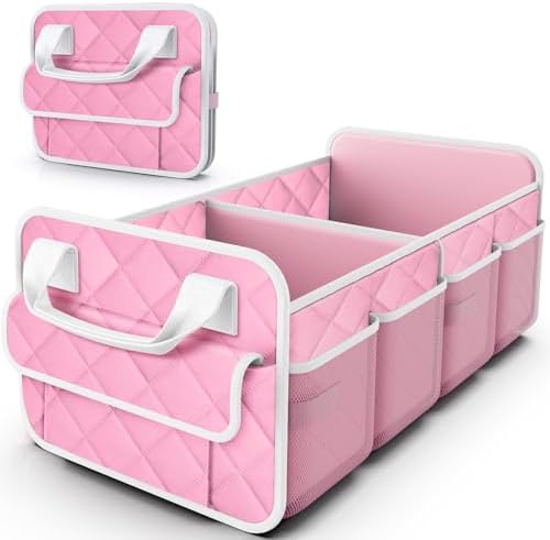 HOTOR Trunk Organizer for SUV – Foldable & Portable Car Organizers and Storage with 2 Compartments, Large Capacity Car Trunk Organizer Car Accessories for Truck Sedan, Pink, 21.7" x 12.8" x 11.0"