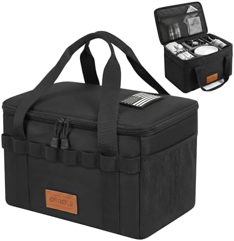 Camping Storage Bag 15L, Premium Camping Tote with Padded Dividers & Custom Patches, Durable Gear Organizer for Camp Kitchen, Trunk & Outdoor Essentials