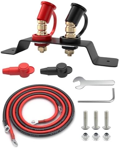Battery Brass Jump Post 250A Battery Charging Post Kit Remote Battery Terminals with Cover 3/8 inch Stud 47 inch 6 AWG Cable for UTV ATV Car RV Trucks Boat Trailer Can-am (Red & Black)