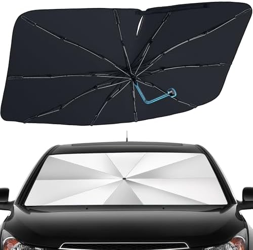 Windshield Sun Shade Umbrella - Foldable Car Window Shades, Reflective Car Sun Shade Windshield, Front Sun Shade for Cars Windshield for Hatchback, Truck, SUV, MPV (57"x31.5"), Sliver