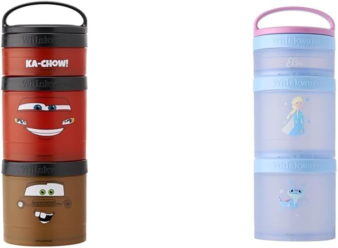 Whiskware Disney Stackable Snack Containers Bundle with 3 Pixar Cars Cups and 3 Frozen Princess Cups