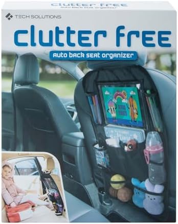 Tech Solutions Clutter Free Car Back Seat Organizer, Multi-Pocket Storage System, Black