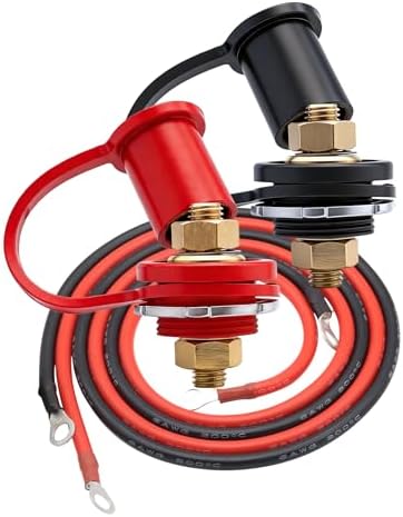 Battery Brass Jump Post 250A Battery Charging Post Kit Remote Battery Terminals with Cover 3/8 inch Stud 47 inch 6 AWG Cable for UTV ATV Car RV Trucks Boat Trailer Can-am (Red & Black)