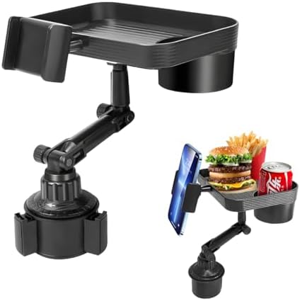 Car Cup Holder Tray, 3 in 1 Detachable Auto Cup Holder Tray Food Table with Phone Stand, Multi-Functional Cup Holder Anti-Slip Tray with Phone Holder, Car Accessories