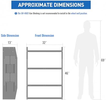 AA Products Inc. SH-4603 Steel Low/Mid/High Roof Van Shelving Storage System Fits Transit, GM, NV, Promaster and Sprinter, Contoured Shelving Unit, 32" W x 46" H x 13" D