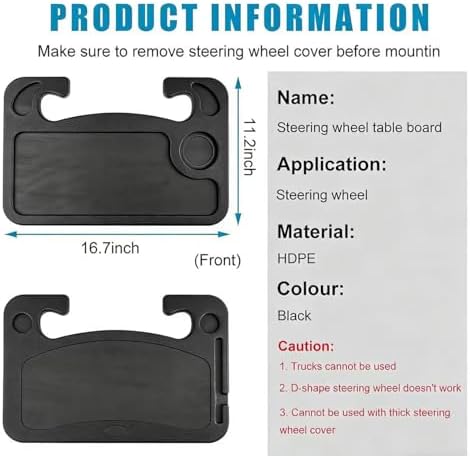 1 Pack Steering Wheel Tray for 2015-2025 Ford F150, Portable Car Desk for Laptop Eating Auto Table Food Holder Black