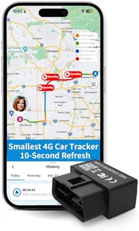 OBD GPS Tracker for Vehicles & Fleet, Plug in Car Tracker, 10-sec Real Time, 1-Year Trip Data, 5-Day Free Trial, Speeding and Driver Behavior Tracker for Teens, Mileage Log, Low Subscription