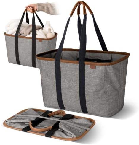 CleverMade Collapsible LUXE Tote, 30L Foldable Grocery Shopping Bag, Reusable