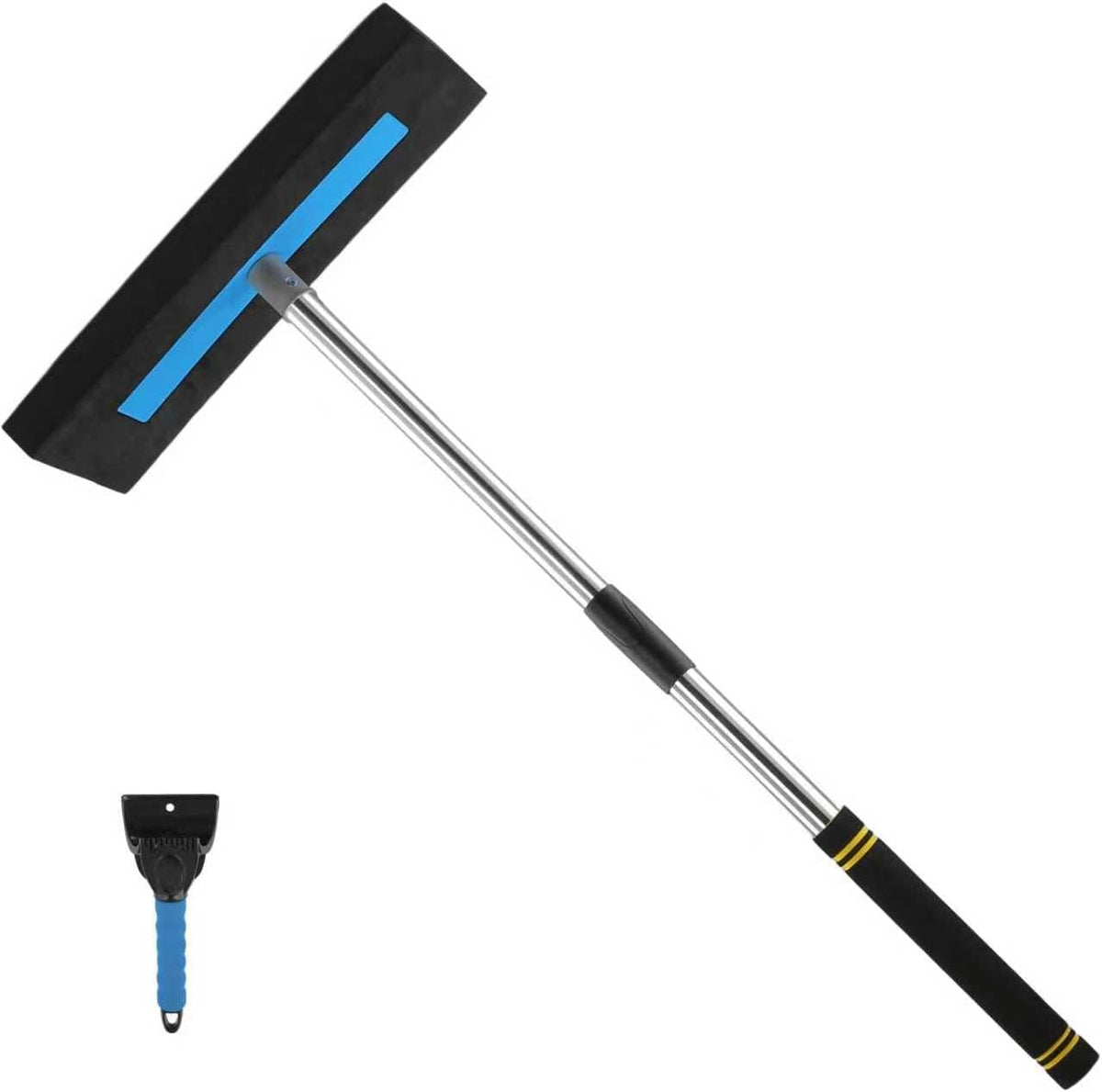 Sectional Snow Pusher Ice Scraper 74.80 Inches Collapsible Shovel Stainless Steel Foam Grip with Bag for Car Truck Sidewalk